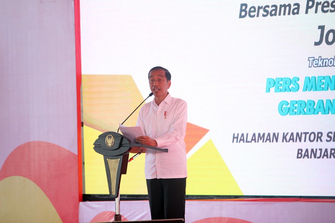 Presiden Jokowi saat peringatan Hari Pers Nasional 2020 di Banjarbaru, Kalsel, Sabtu, 8 Februari 2020. ANTARA FOTO/Bayu Pratama S