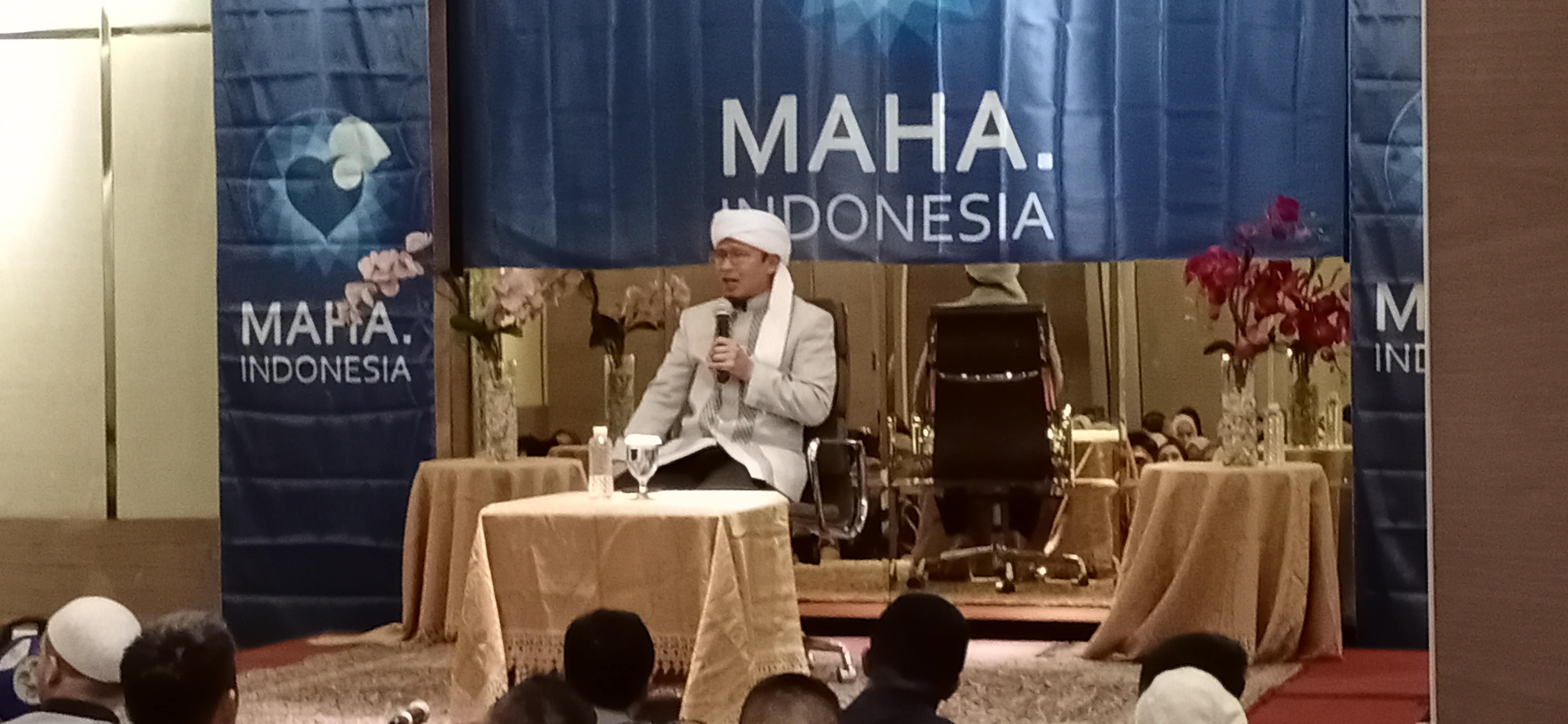 Abdullah Gymnastiar saat mengisi kajian keislaman yang diselenggarakan oleh Mata.Indoneisa di Ambhara Hotel, Jakarta, Rabu, 11 Maret 2020