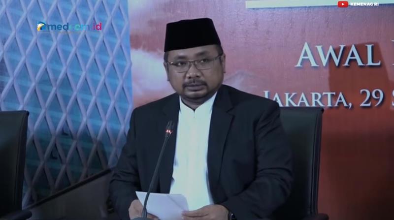 Menteri Agama, Yaqut Cholil Qoumas saat menyampaikan hasil sidang isbat penentuan 1 Ramadhan 2022 (Foto: Ist)