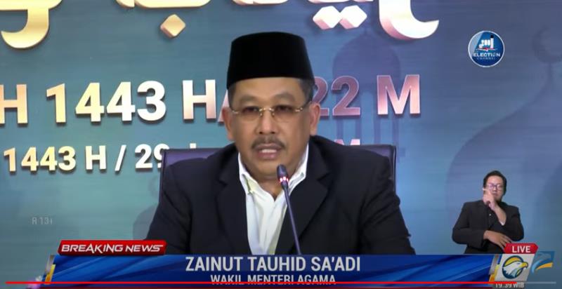 Wakil Menteri Agama Zainut Tauhid Saadi saat menggelar konferensi pers terkait penetapan 1 Dzulhijjah 1443 H/2022 (Foto: Capture Youtube Metrotvnews)