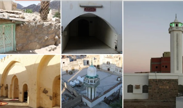 Masjid Al-Jubail (kiri atas), Masjid Al-Baiah (kiri bawah), Masjid Al-Khadr (tengah atas), Masjid Abu Inbeh (tengah bawah), Masjid Al-Fath (kanan). (SPA)